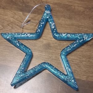 Teal Star Ornament with Glitter Accents